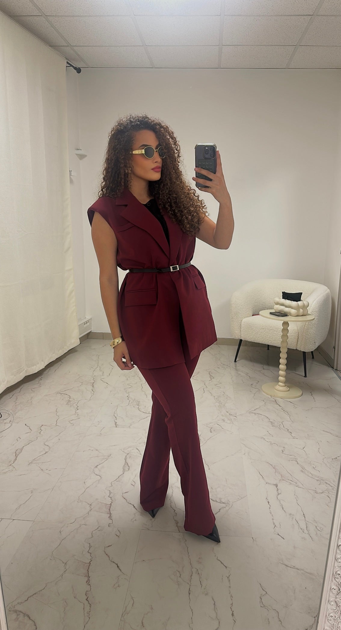 Ensemble blazer sans manche | bordeaux