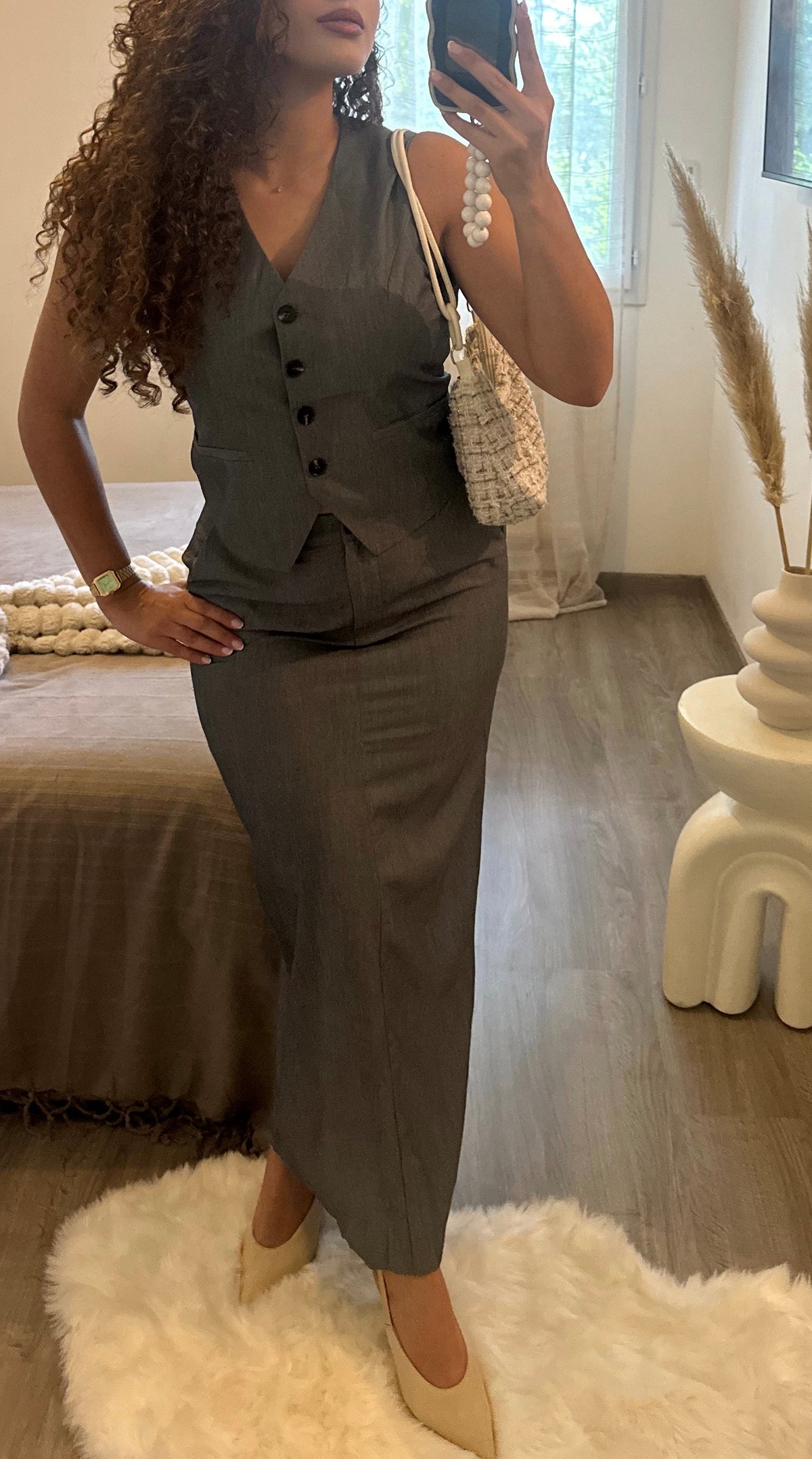 Ensemble blazer sans manche | Gris