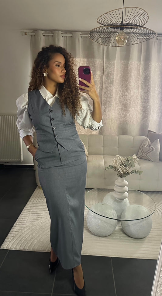 Ensemble blazer sans manche | Gris