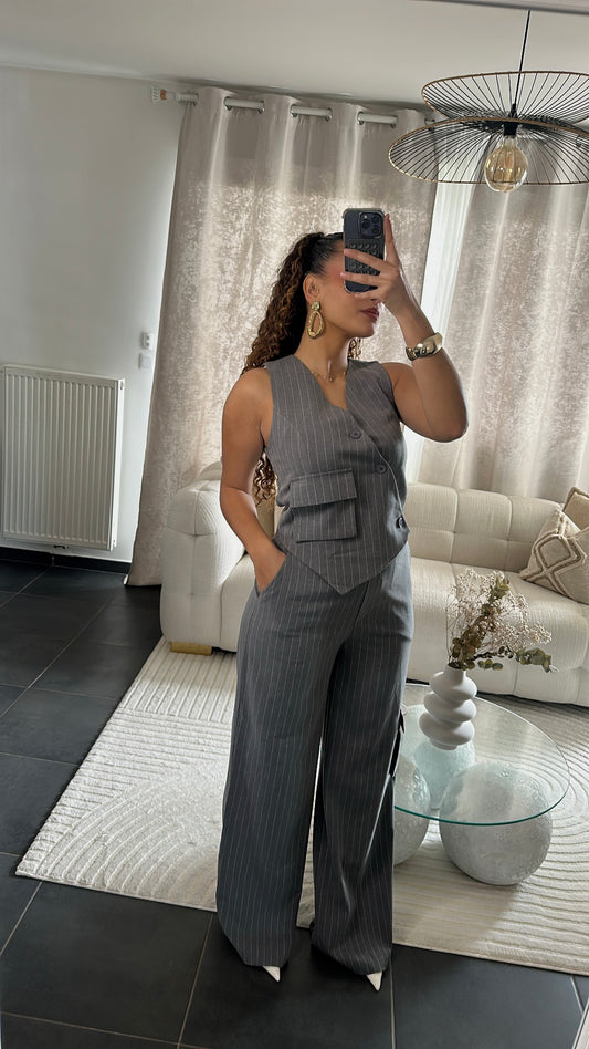 Ensemble gilet à rayure | Gris