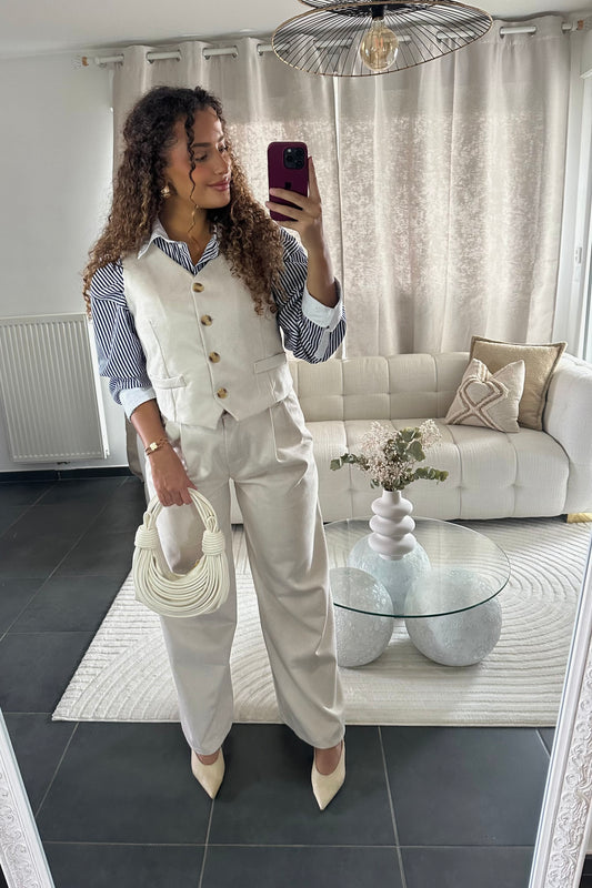 Ensemble blazer sans manche | beige