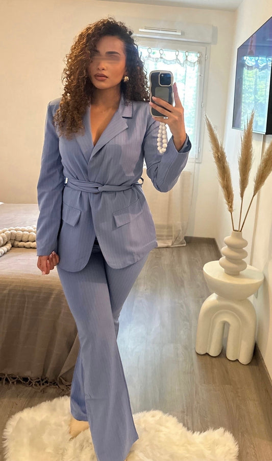 Ensemble blazer à rayure | bleu