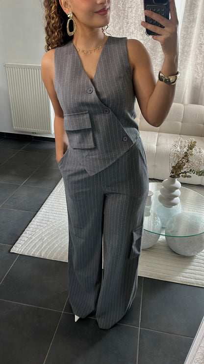 Ensemble gilet à rayure | Gris