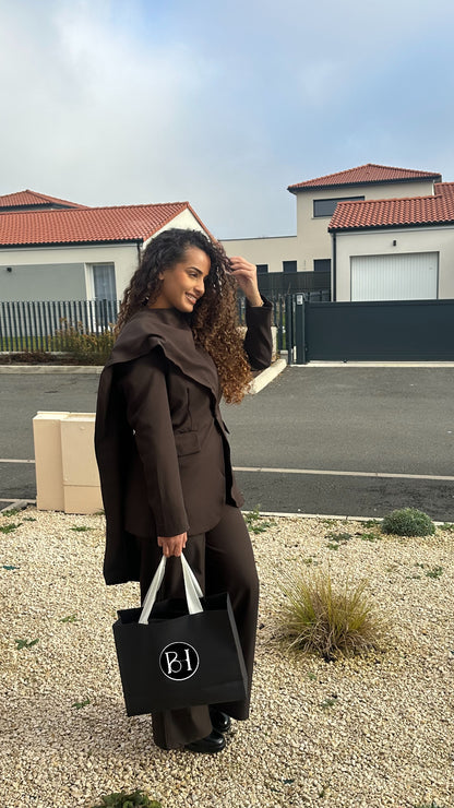 Ensemble blazer avec écharpée intégrée | Brown
